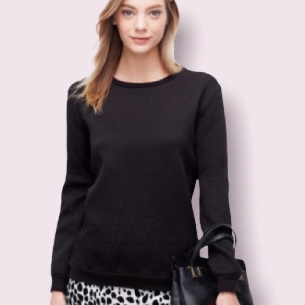 Ann Taylor Jacquard Back Zip Sweatshirt in Black